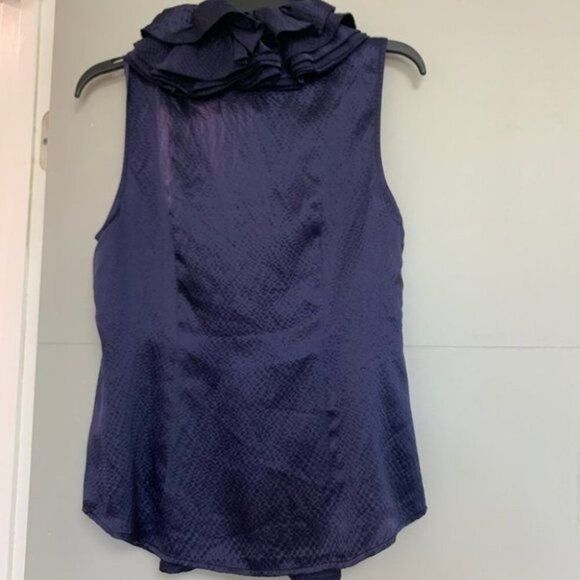 Anthropologie Mise en Scene by FUFFIAN Women Ruffled Blue Silk Blouse Size 6 - Picture 4 of 7